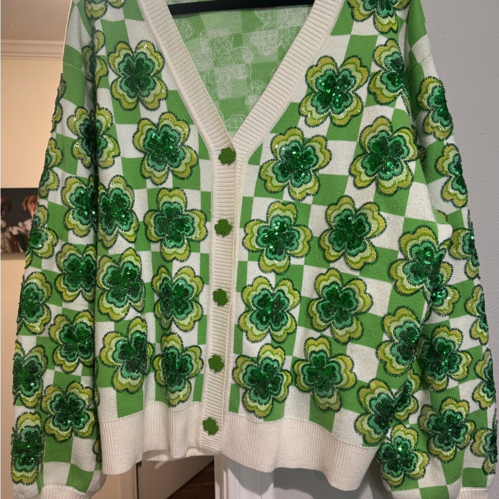 Queen of Sparkles Beaded Shamrock Cardigan